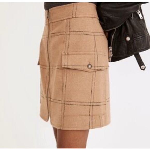 Madewell (Re)sourced‎ Mini Skirt Womens 8 Camel Zip-Front Windowpane Wool Blend - Picture 3 of 9